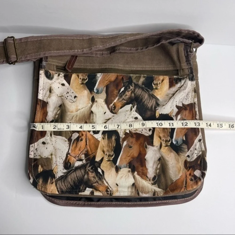 Wild Horse Satchel Flapover Crossbody Bag Purse Adjustable Strap Light Brown